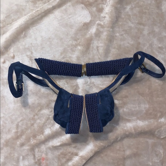 NWOT Aldo Suede Navy Leather Rope Wrapped Platform Chunky Heels Nautical 6 Woven - Picture 4 of 14